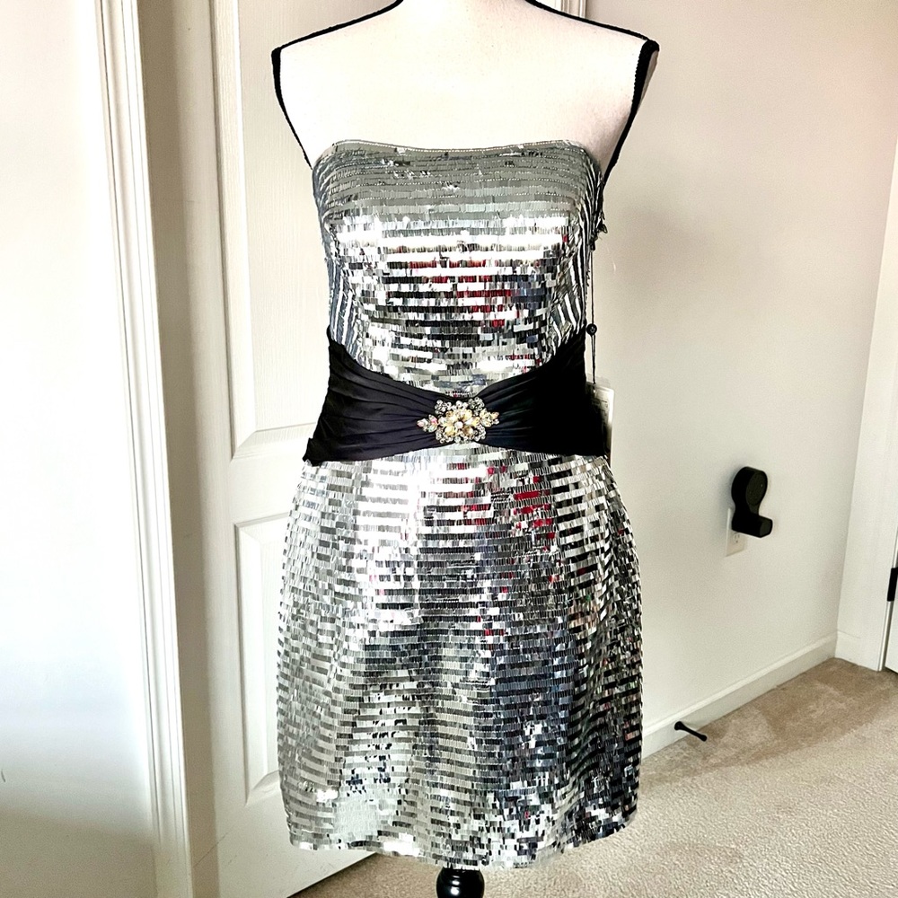 NWT ALYCE PARIS Silver Strapless Formal Cocktail Dress—SZ. 10